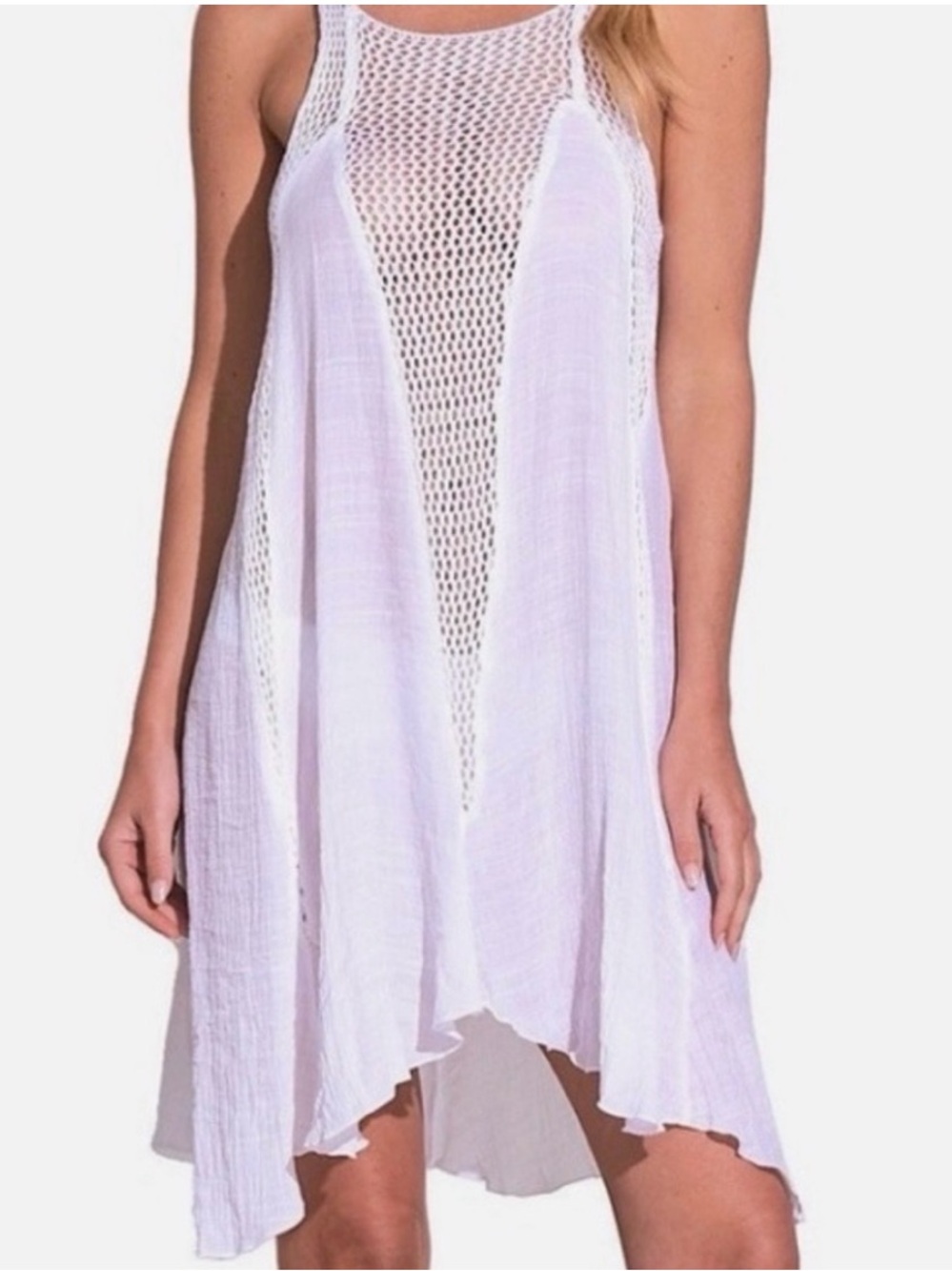 Elan Boho Mesh Asymmetrical Dress/Cover Up in Cream